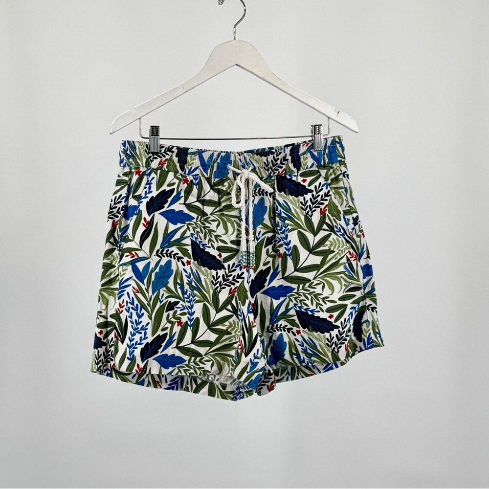 Joie Linen Rayon Tropical Print Floral Leaf Relaxed Beaded Tassel Shorts Sz 12